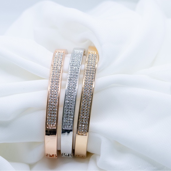 3 Row Diamond Crystal Bracelet, Bangle Bracelet, Crystal Cuff, 218 - Picture 6 of 10